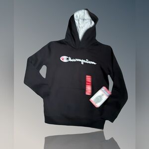 Champion Youth Hoodie Medium Black White Spellout Sweatshirt Sweater